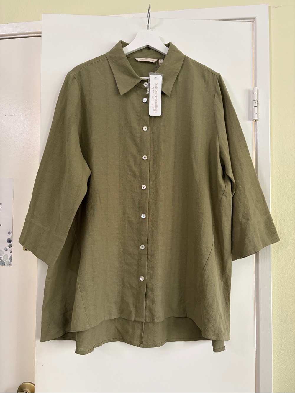 NWT Soft Surroundings Livienne Linen Blend Shirt Aloe Green XL